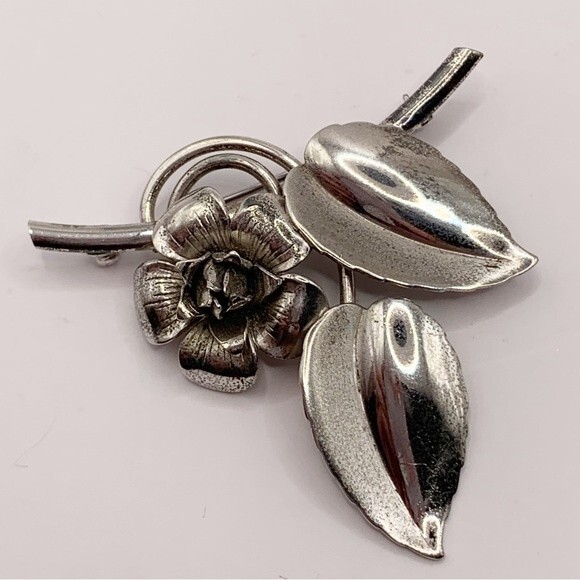 Forster vintage sterling silver flower and leaves on a branch brooch pin - Picture 8 of 10